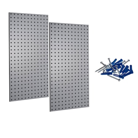 Triton Products (2) Square Hole Pegboards W/ Mounting Hardware, Epoxy 18-Gauge Steel, Gray, 18" W x 36" H LB18-G